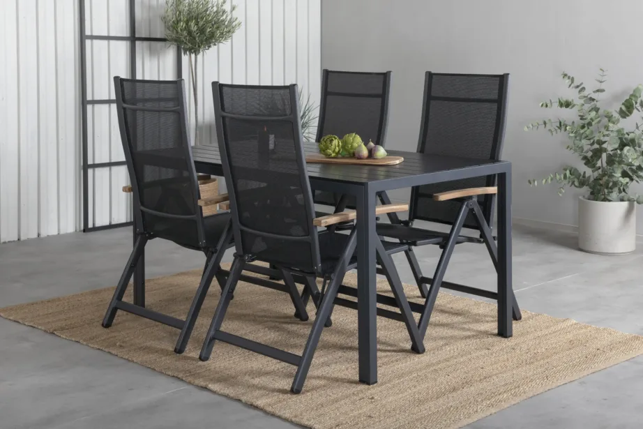 Moodne must alumiiniumist ristkülikukujuline aiakomplekt Break nelja kokkupandava tooliga (WPC, tiikpuu), GR21835 – 6