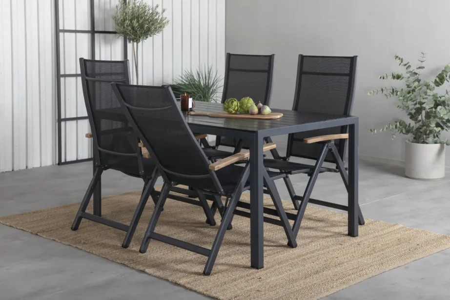 Moodne must alumiiniumist ristkülikukujuline aiakomplekt Break nelja kokkupandava tooliga (WPC, tiikpuu), GR21835 – 7