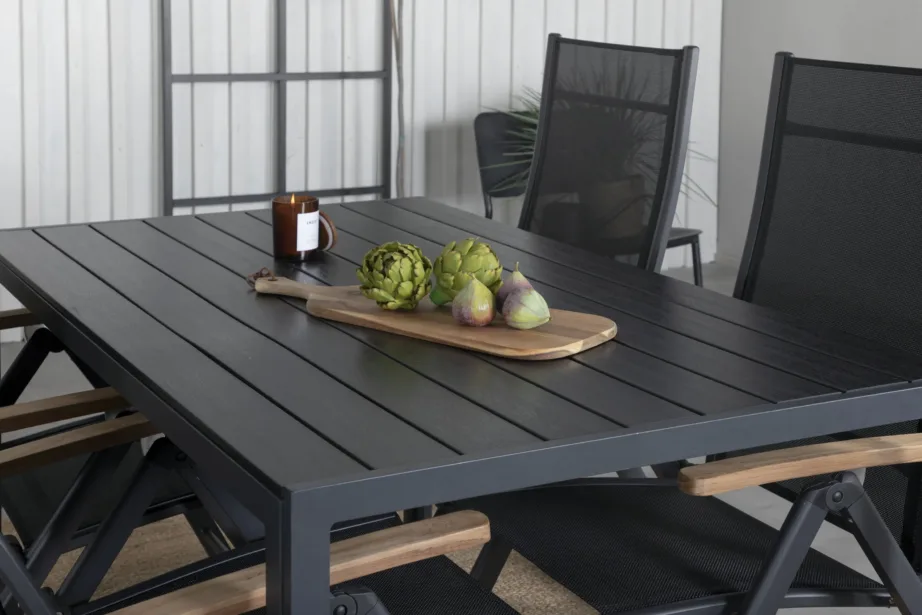 Moodne must alumiiniumist ristkülikukujuline aiakomplekt Break nelja kokkupandava tooliga (WPC, tiikpuu), GR21835 – 8