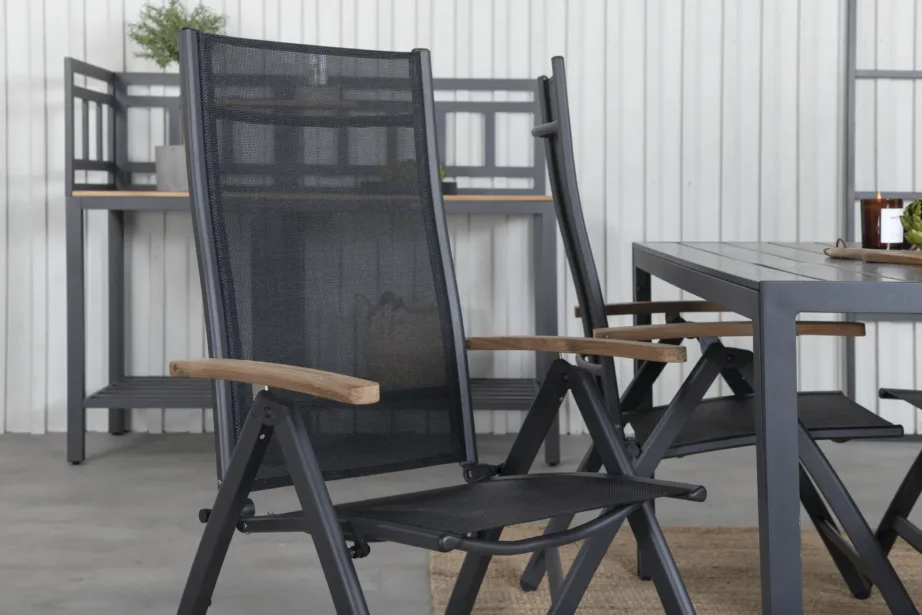 Moodne must alumiiniumist ristkülikukujuline aiakomplekt Break nelja kokkupandava tooliga (WPC, tiikpuu), GR21835 – 9