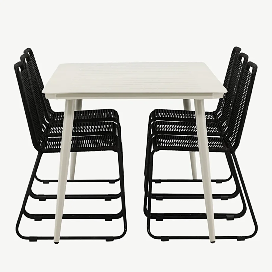 Beežist alumiiniumist aiasöögilaud Lina ja mustad köieistmega Lindos toolid (6 tk komplektis), GR22730 – 2