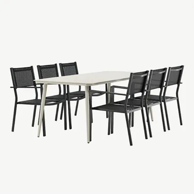 Beežist alumiiniumist aiamööbli komplekt: Lina söögilaud ja Copacabana toolid (6 tk), 200 x 90 cm - GR22734