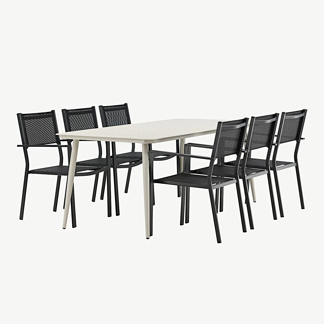 Beežist alumiiniumist aiamööbli komplekt: Lina söögilaud ja Copacabana toolid (6 tk), 200 x 90 cm - GR22734
