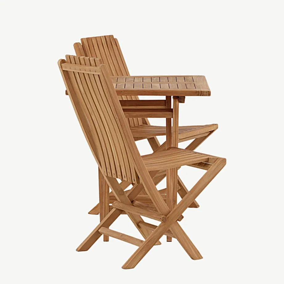 Kenya ristkülikukujuline kokkupandav tiigipuust aiamööbli komplekt – laud 70×70 cm ja kaks tooli, GR22794 – 2