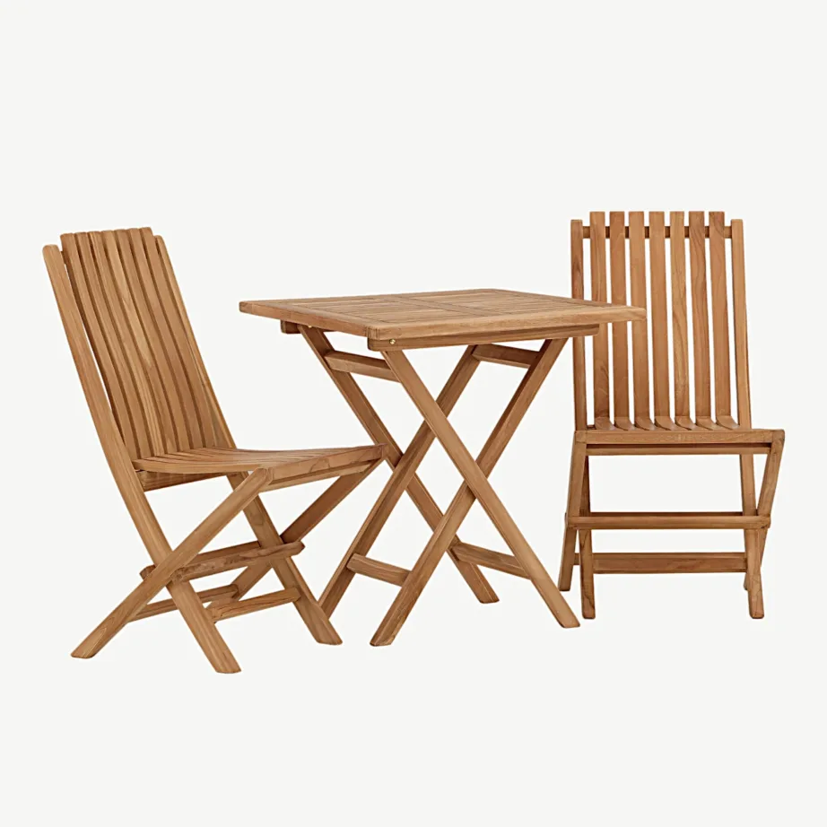 Kenya ristkülikukujuline kokkupandav tiigipuust aiamööbli komplekt – laud 70×70 cm ja kaks tooli, GR22794 – 3