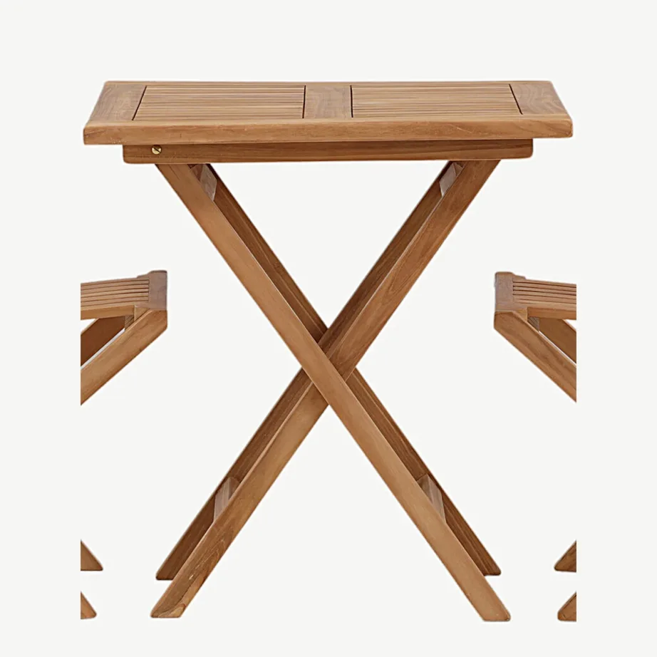 Kenya ristkülikukujuline kokkupandav tiigipuust aiamööbli komplekt – laud 70×70 cm ja kaks tooli, GR22794 – 4