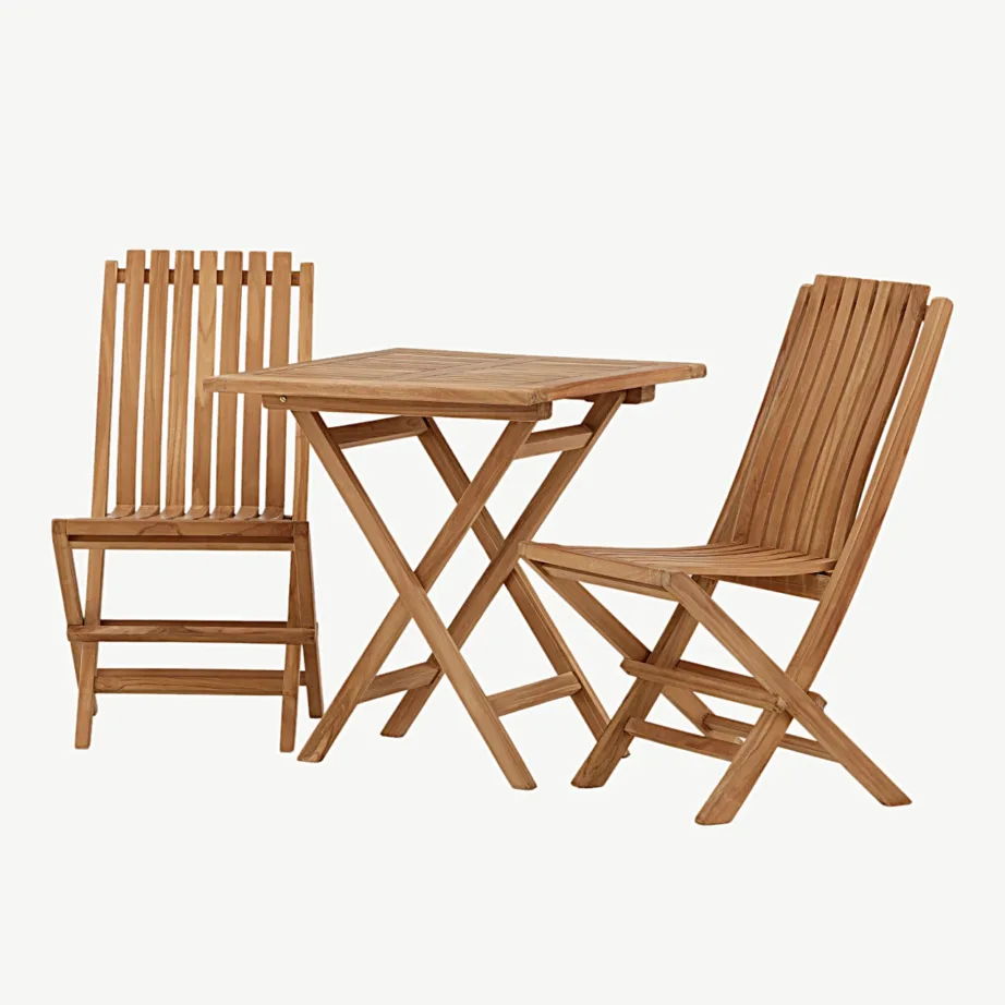Kenya ristkülikukujuline kokkupandav tiigipuust aiamööbli komplekt – laud 70×70 cm ja kaks tooli, GR22794 – 6