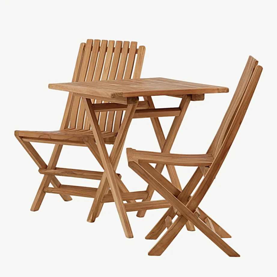 Kenya ristkülikukujuline kokkupandav tiigipuust aiamööbli komplekt – laud 70×70 cm ja kaks tooli, GR22794 – 7