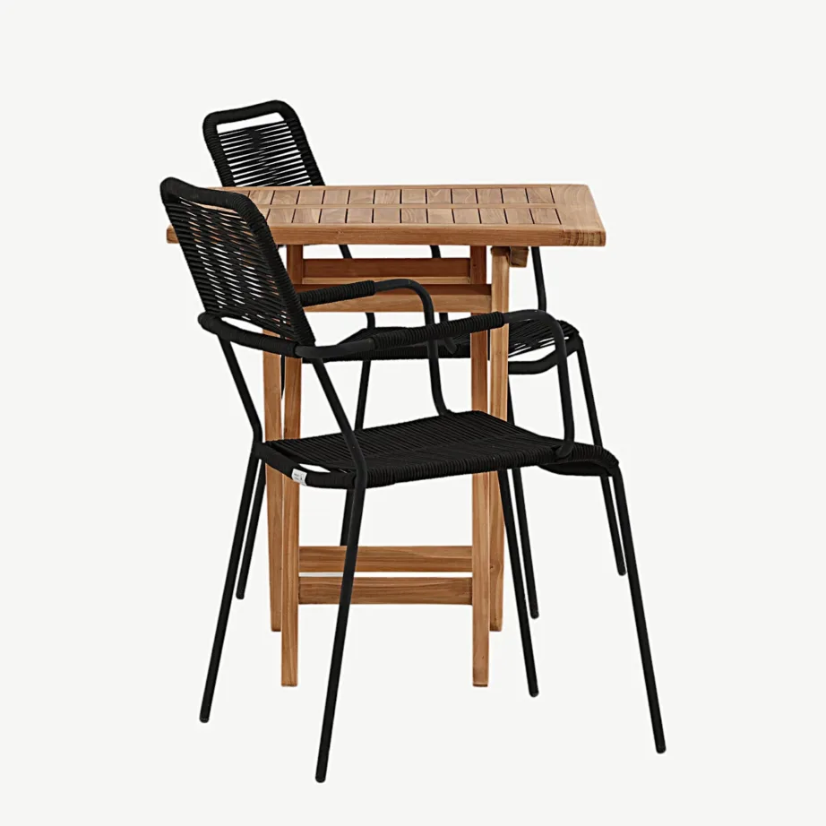 Tiigipuust rõdukomplekt Kenya laud ja mustad Lindos toolid, GR22795 – 2