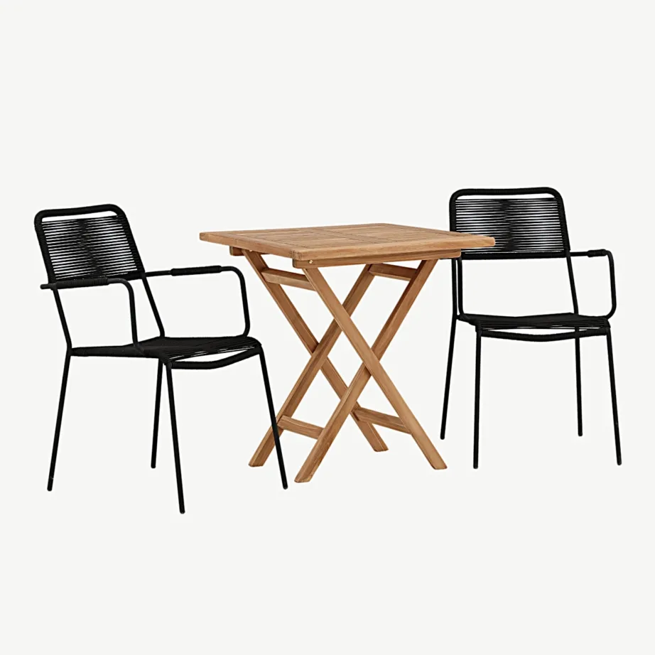 Tiigipuust rõdukomplekt Kenya laud ja mustad Lindos toolid, GR22795 – 3