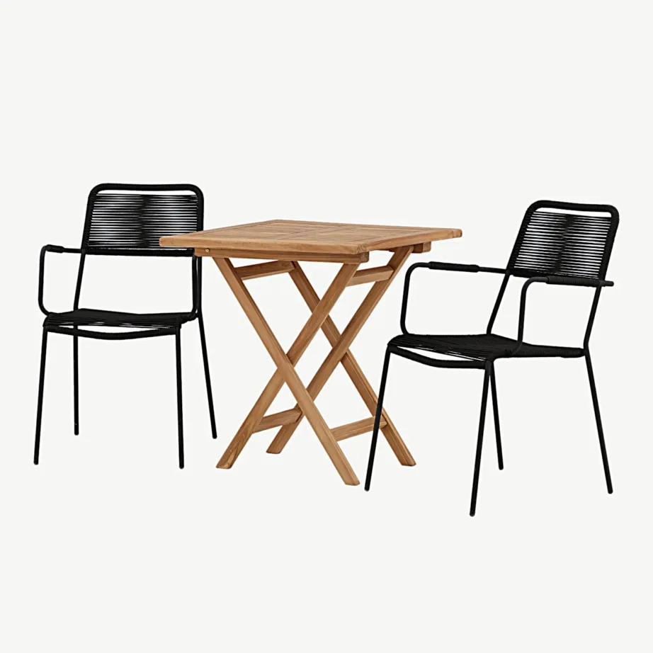 Tiigipuust rõdukomplekt Kenya laud ja mustad Lindos toolid, GR22795 – 6