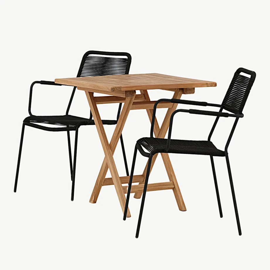 Tiigipuust rõdukomplekt Kenya laud ja mustad Lindos toolid, GR22795 – 7