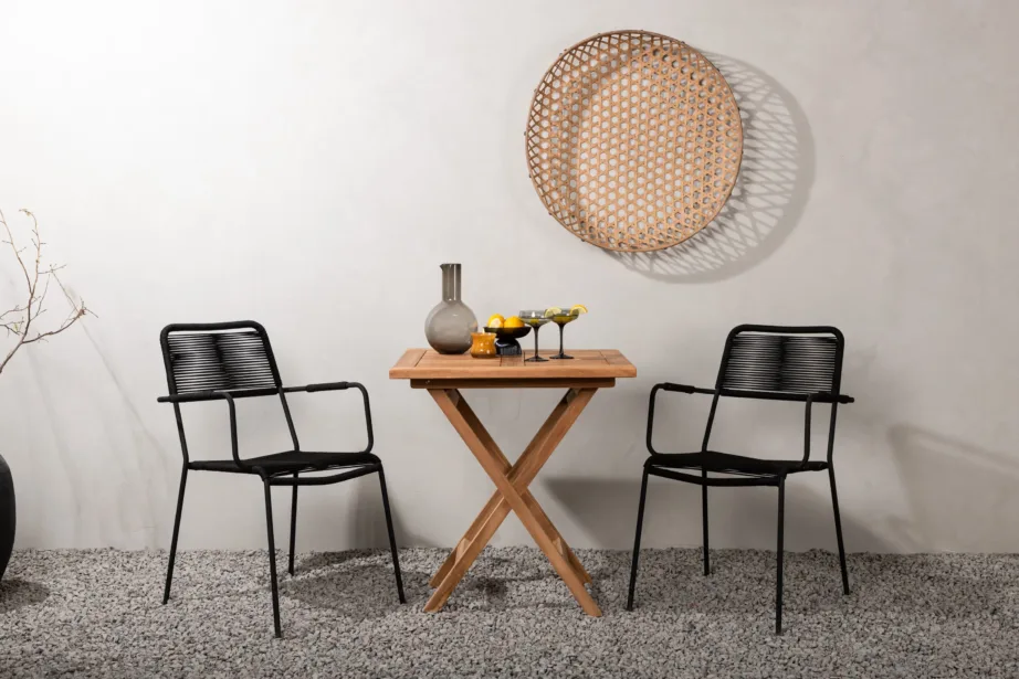 Tiigipuust rõdukomplekt Kenya laud ja mustad Lindos toolid, GR22795 – 8