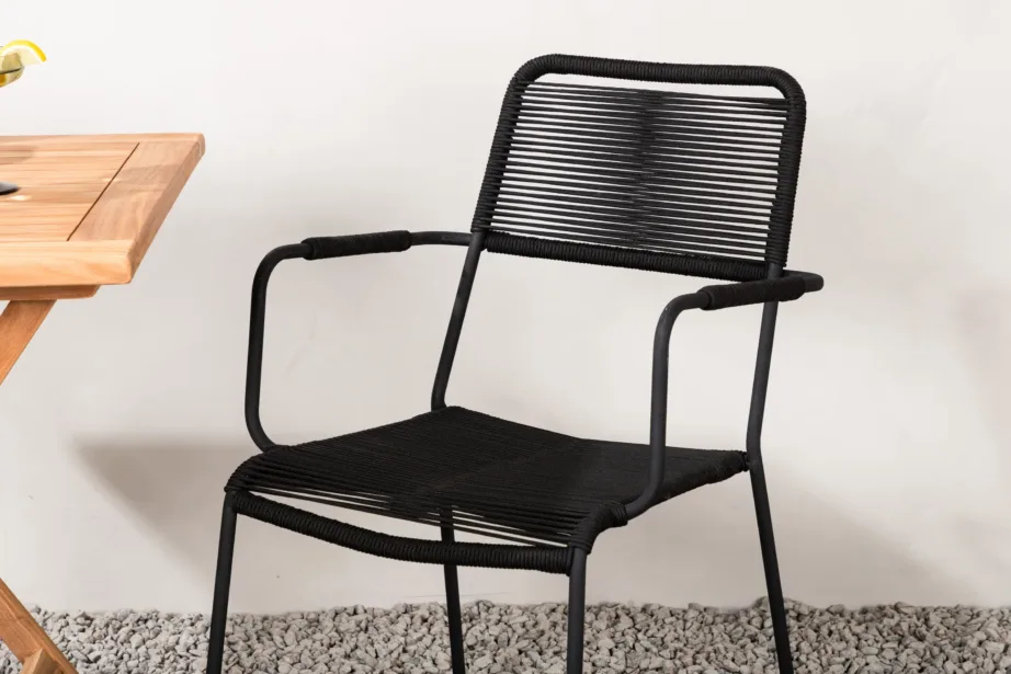 Tiigipuust rõdukomplekt Kenya laud ja mustad Lindos toolid, GR22795 – 9