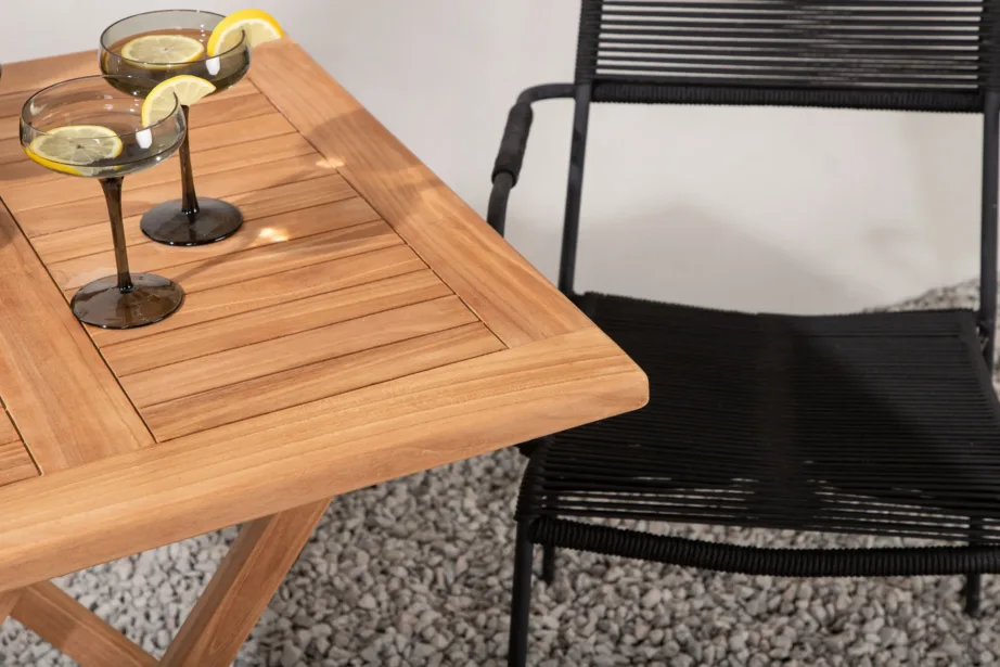 Tiigipuust rõdukomplekt Kenya laud ja mustad Lindos toolid, GR22795 – 10