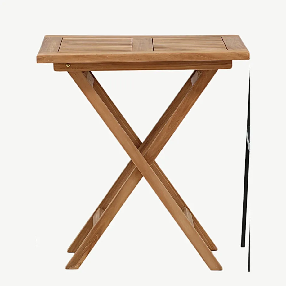 Kenya tiigipuust välimööblikomplekt – kokkupandav laud ja mustad alumiiniumraamiga toolid, GR22797 – 4