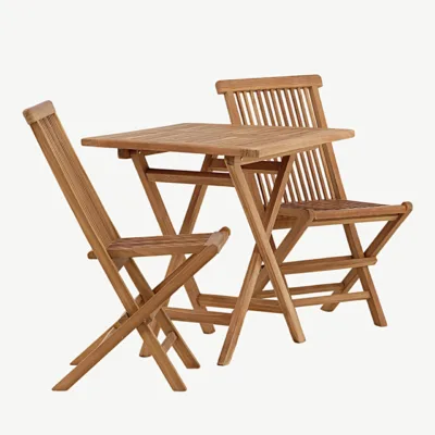 Kokkupandav tiigipuust aiakomplekt Kenya – laud 70 × 70 cm, 2 tooli - GR22798