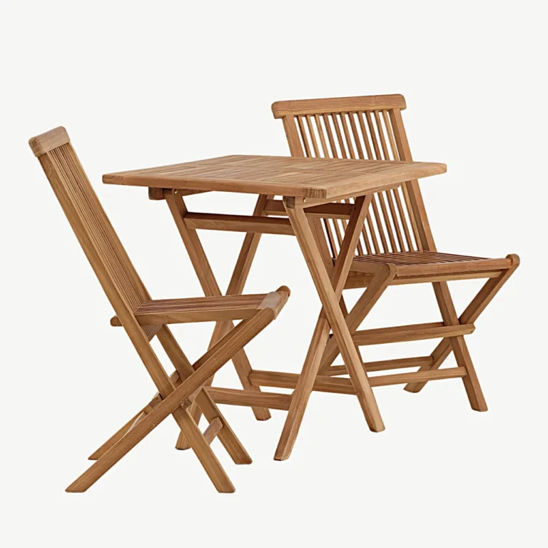 Kokkupandav tiigipuust aiakomplekt Kenya – laud 70 × 70 cm, 2 tooli - GR22798