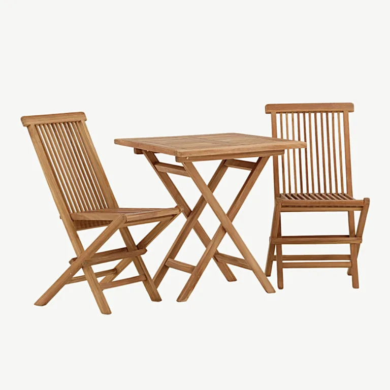 Kokkupandav tiigipuust aiakomplekt Kenya – laud 70 × 70 cm, 2 tooli - GR22798