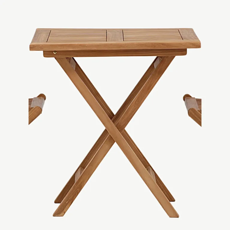 Kokkupandav tiigipuust aiakomplekt Kenya – laud 70 × 70 cm, 2 tooli - GR22798