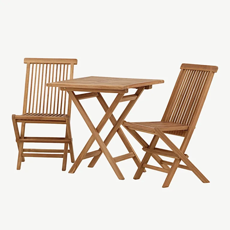 Kokkupandav tiigipuust aiakomplekt Kenya – laud 70 × 70 cm, 2 tooli - GR22798