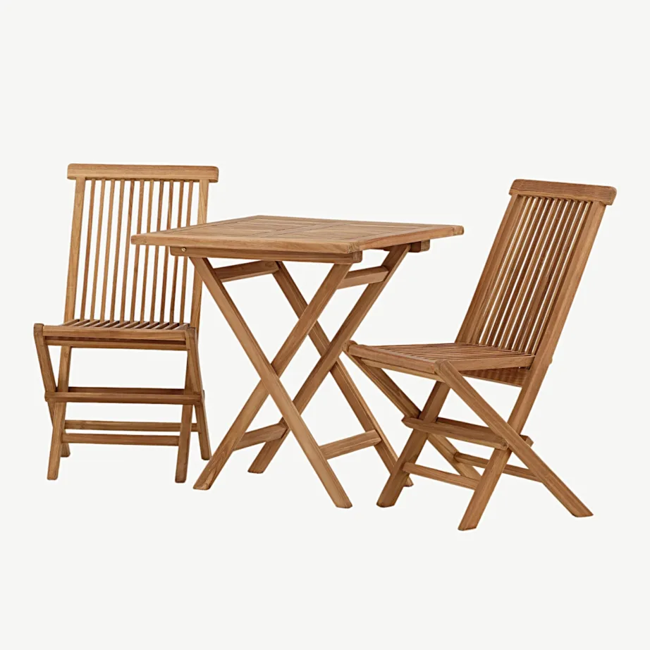 Kokkupandav tiigipuust aiakomplekt Kenya – laud 70 × 70 cm, 2 tooli, GR22798 – 6