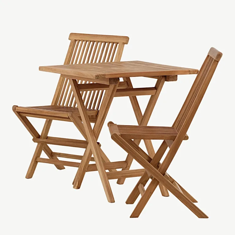 Kokkupandav tiigipuust aiakomplekt Kenya – laud 70 × 70 cm, 2 tooli - GR22798