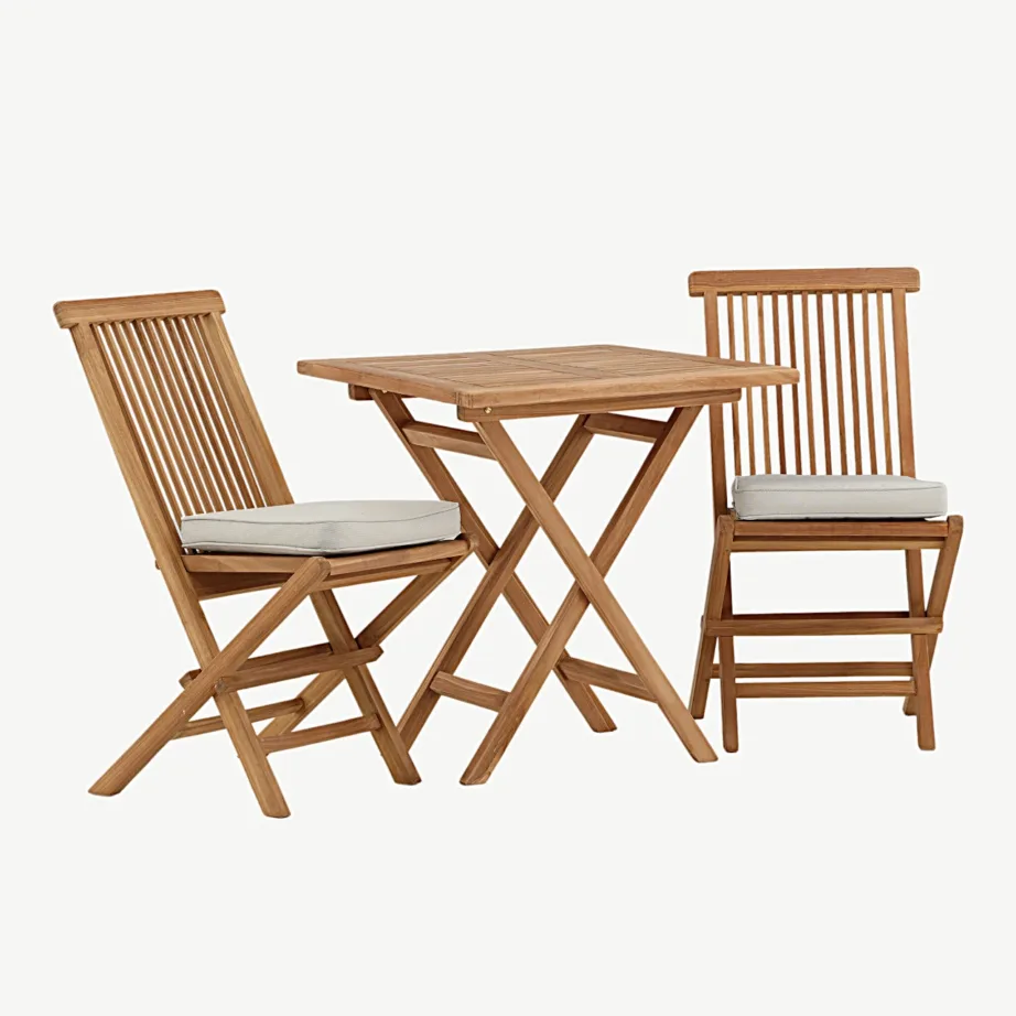 Kenya ristkülikukujuline tiikpuust aiamööbli komplekt (kokkupandavad toolid, padjad kaasas, laud 70×70 cm), GR22810 – 3