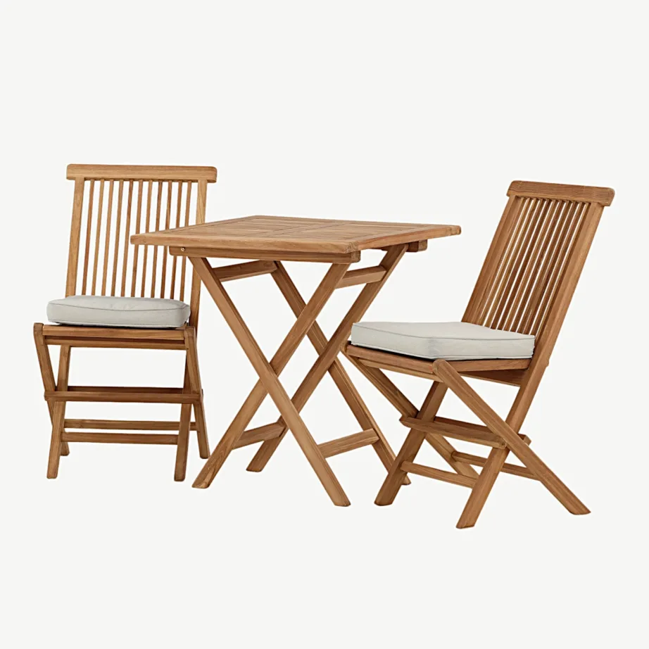 Kenya ristkülikukujuline tiikpuust aiamööbli komplekt (kokkupandavad toolid, padjad kaasas, laud 70×70 cm), GR22810 – 6