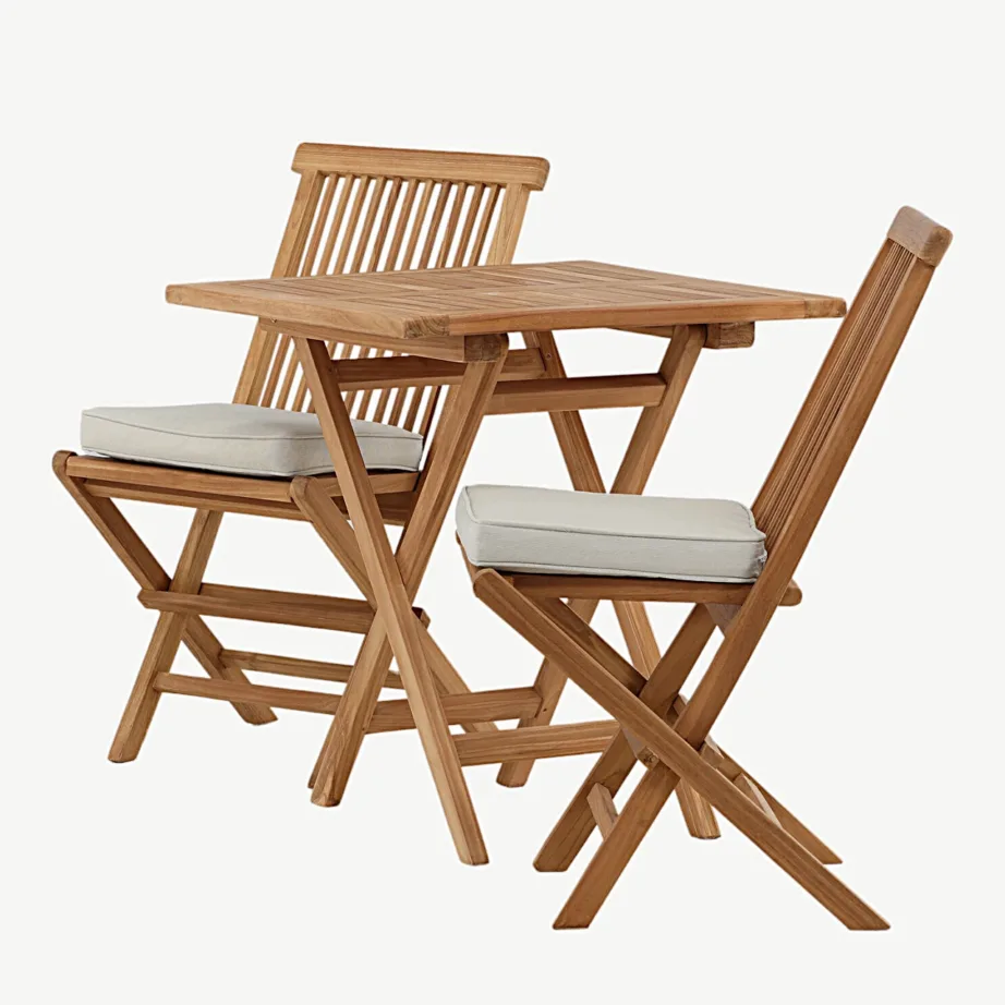 Kenya ristkülikukujuline tiikpuust aiamööbli komplekt (kokkupandavad toolid, padjad kaasas, laud 70×70 cm), GR22810 – 7