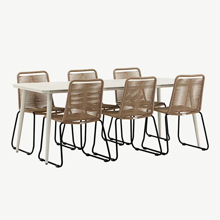 Beež alumiiniumist söögilaud Lina ja köispunutisega tool Lindos – aiamööbli komplekt, GR22814 – 3