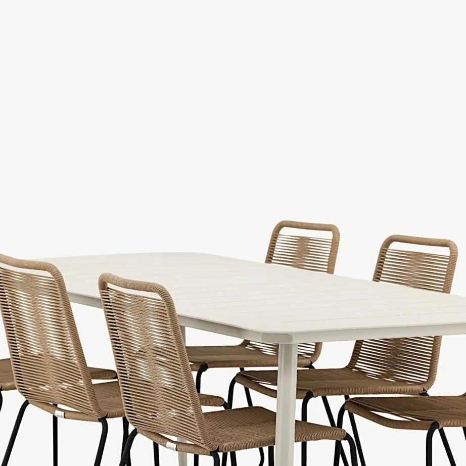 Beež alumiiniumist söögilaud Lina ja köispunutisega tool Lindos – aiamööbli komplekt, GR22814 – 4