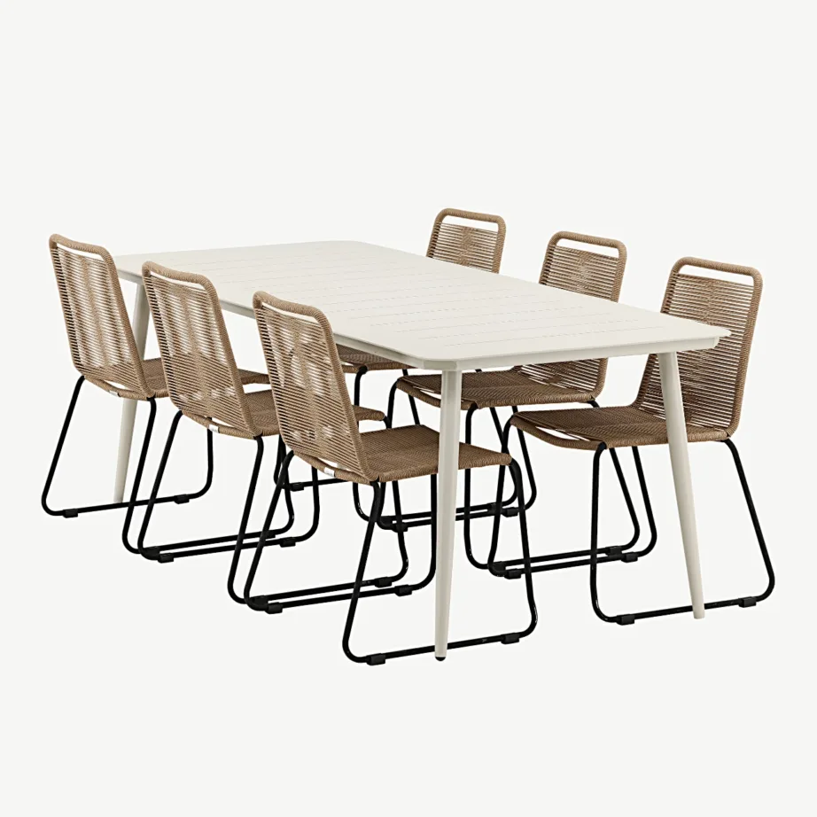 Beež alumiiniumist söögilaud Lina ja köispunutisega tool Lindos – aiamööbli komplekt, GR22814 – 5