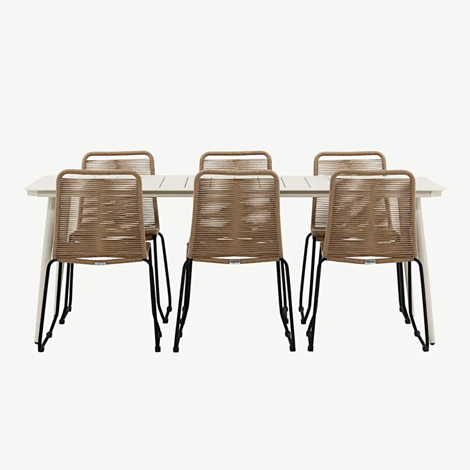 Beež alumiiniumist söögilaud Lina ja köispunutisega tool Lindos – aiamööbli komplekt, GR22814 – 6