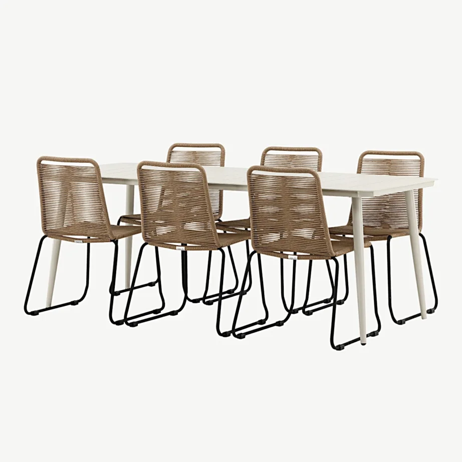 Beež alumiiniumist söögilaud Lina ja köispunutisega tool Lindos – aiamööbli komplekt, GR22814 – 7