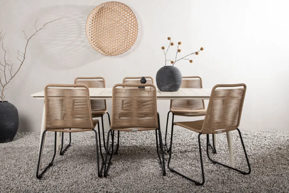 Beež alumiiniumist söögilaud Lina ja köispunutisega tool Lindos – aiamööbli komplekt, GR22814 – 9