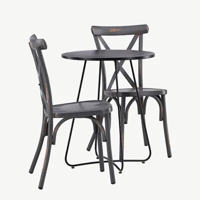 Bacong must ümmargune aiakomplekt teraslaua ja alumiiniumtoolidega (ø60 cm, tumehallid toolid) - GR23292