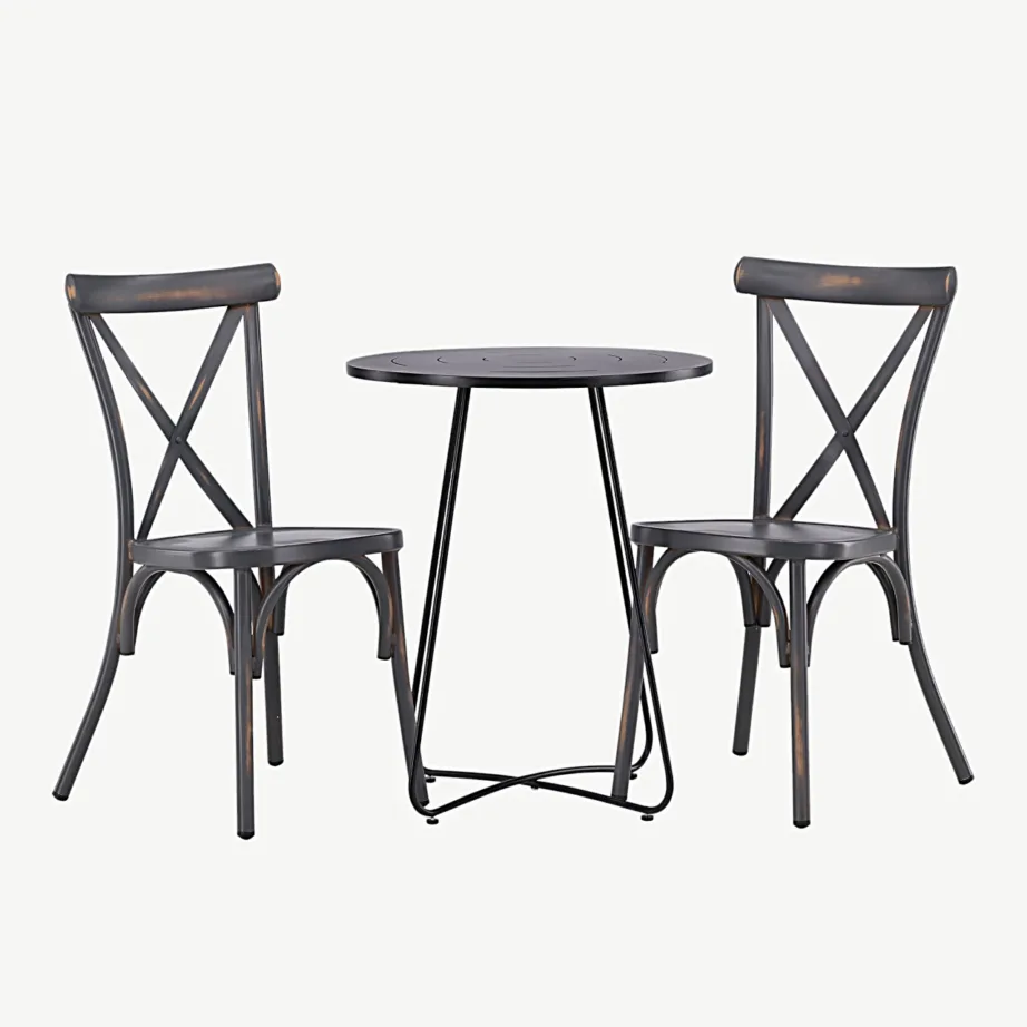 Bacong must ümmargune aiakomplekt teraslaua ja alumiiniumtoolidega (ø60 cm, tumehallid toolid), GR23292 – 4