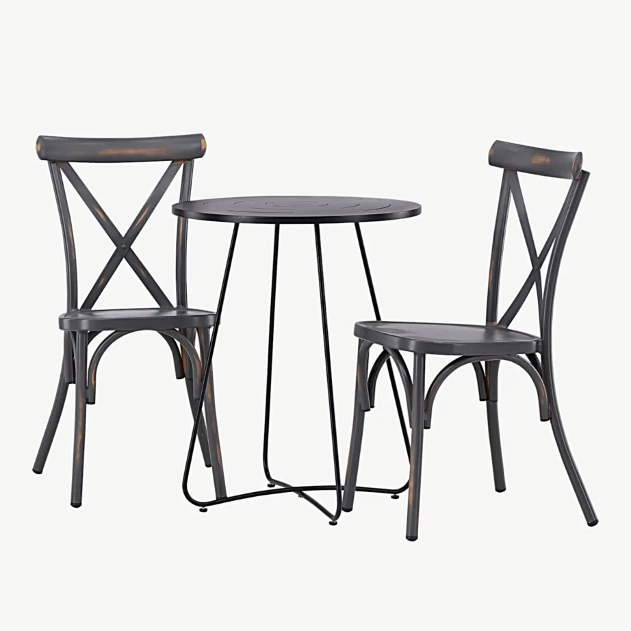 Bacong must ümmargune aiakomplekt teraslaua ja alumiiniumtoolidega (ø60 cm, tumehallid toolid), GR23292 – 5