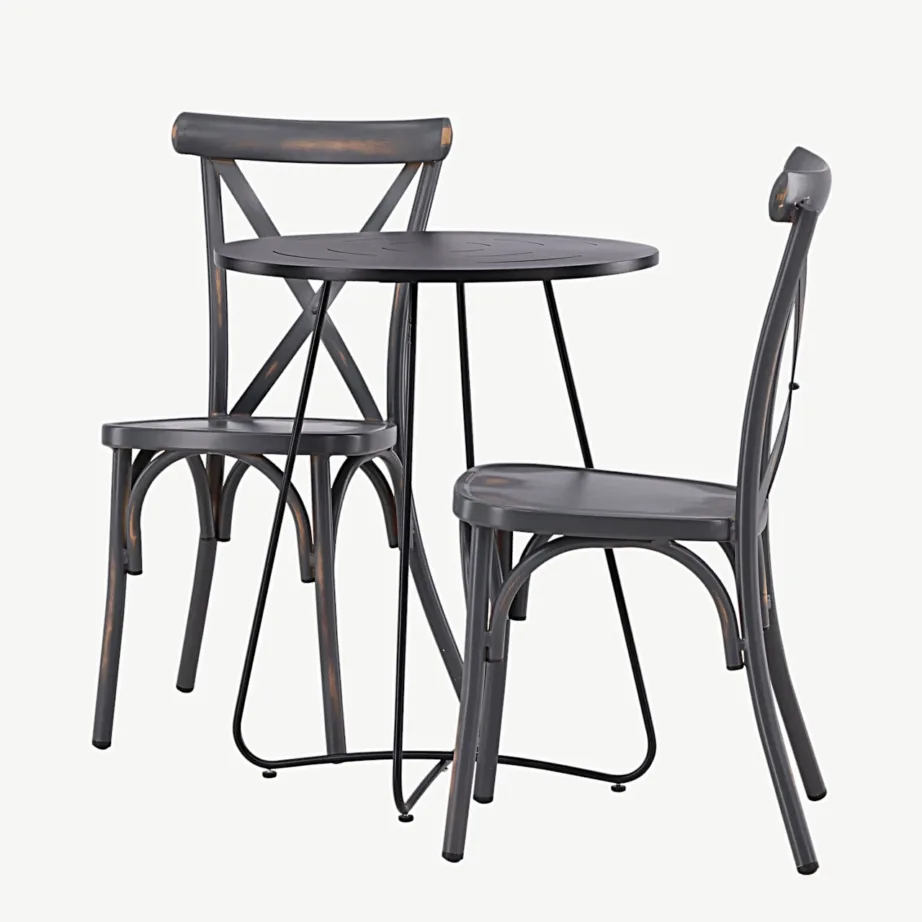 Bacong must ümmargune aiakomplekt teraslaua ja alumiiniumtoolidega (ø60 cm, tumehallid toolid), GR23292 – 6