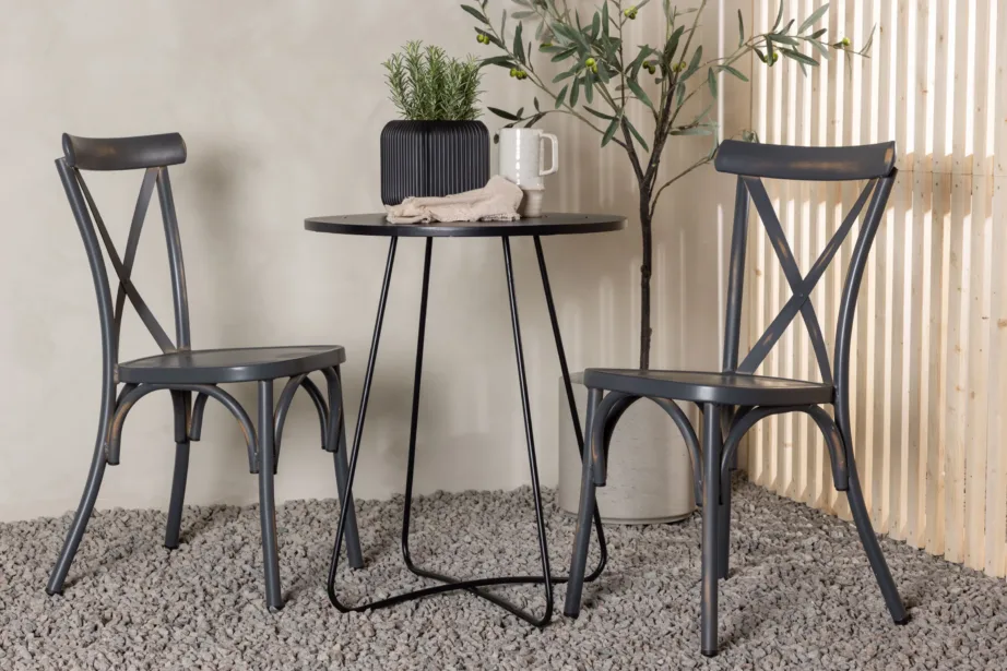 Bacong must ümmargune aiakomplekt teraslaua ja alumiiniumtoolidega (ø60 cm, tumehallid toolid), GR23292 – 8