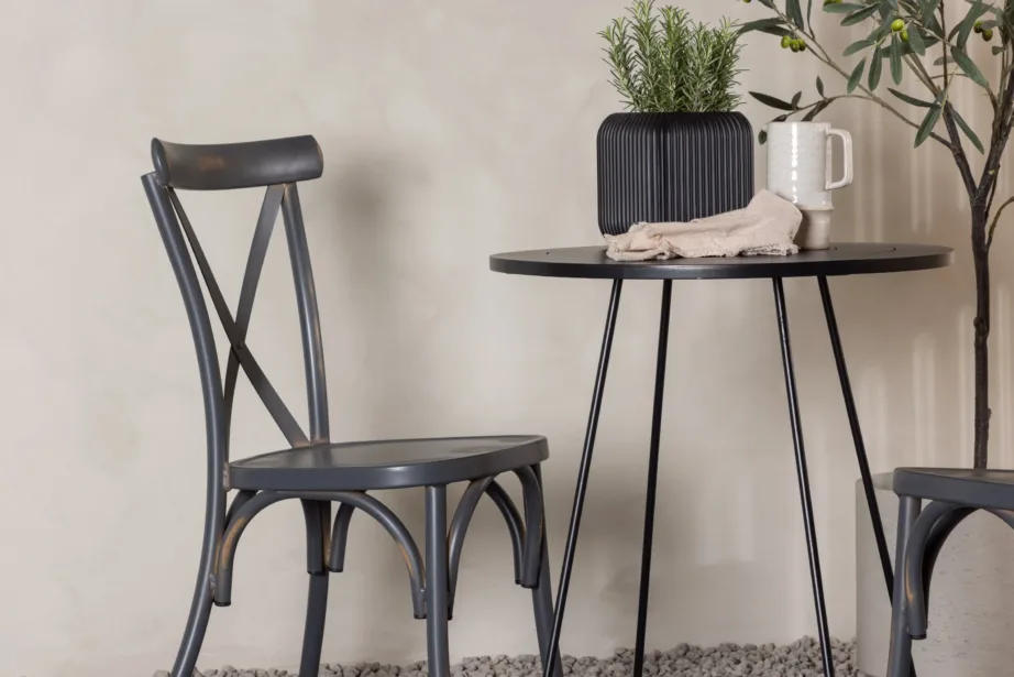 Bacong must ümmargune aiakomplekt teraslaua ja alumiiniumtoolidega (ø60 cm, tumehallid toolid), GR23292 – 9