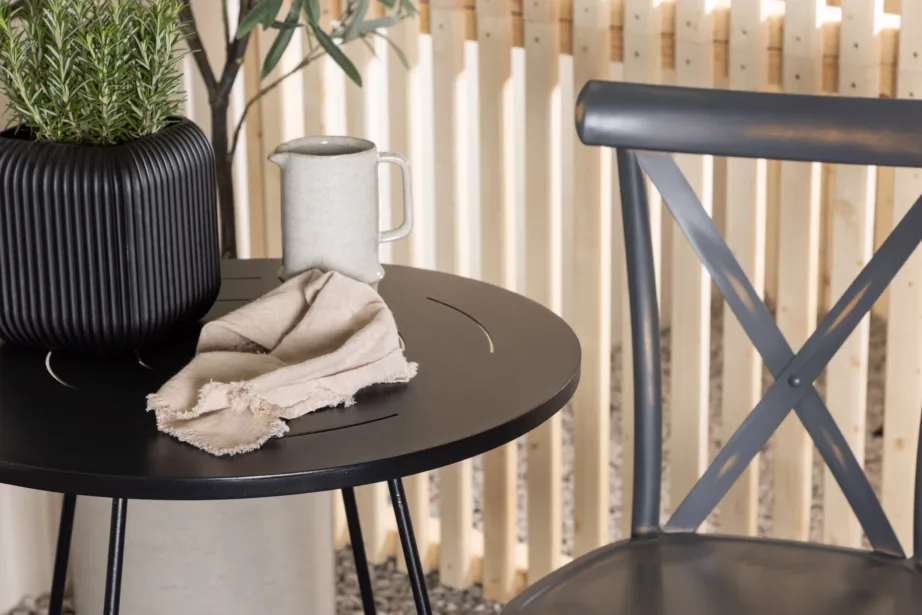 Bacong must ümmargune aiakomplekt teraslaua ja alumiiniumtoolidega (ø60 cm, tumehallid toolid), GR23292 – 10