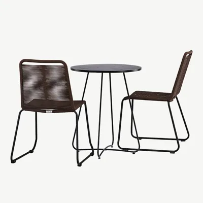 Bacongi ümmargune aiamööblikomplekt (must teras, pruun köis, laud ø60 cm) - GR23293