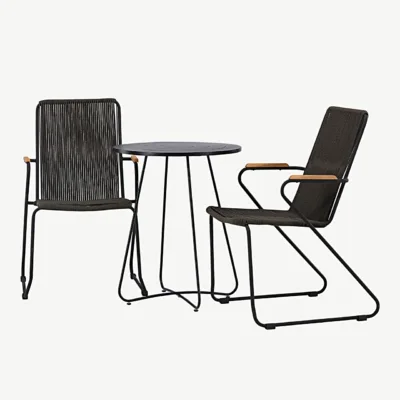 Bacongi ümmargune välimööblikomplekt (must teras, laud ø60 cm ja tumehallid Bois-toolid, akaatsiapuidust käetoed) - GR23295