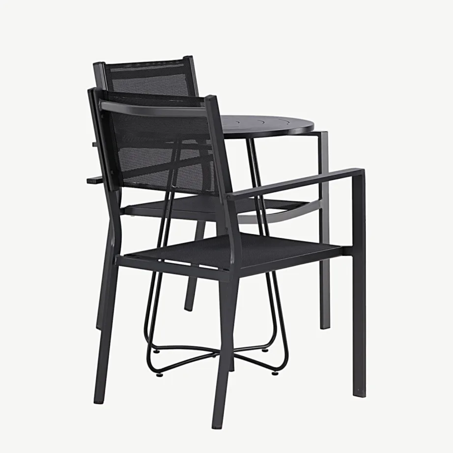 Ümmargune must terasest kohvilaud ja virnastatavad tekstileen-toolid Bacong/Copacabana (ø60 cm), GR23296 – 2