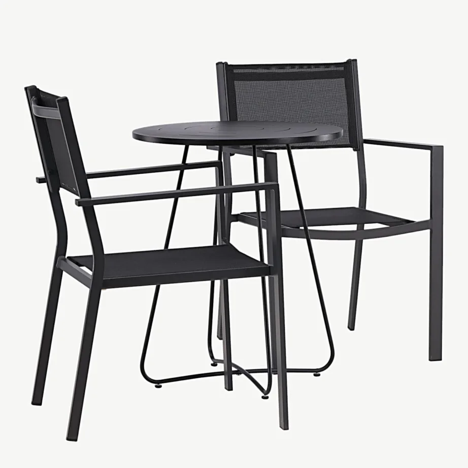 Ümmargune must terasest kohvilaud ja virnastatavad tekstileen-toolid Bacong/Copacabana (ø60 cm), GR23296 – 3
