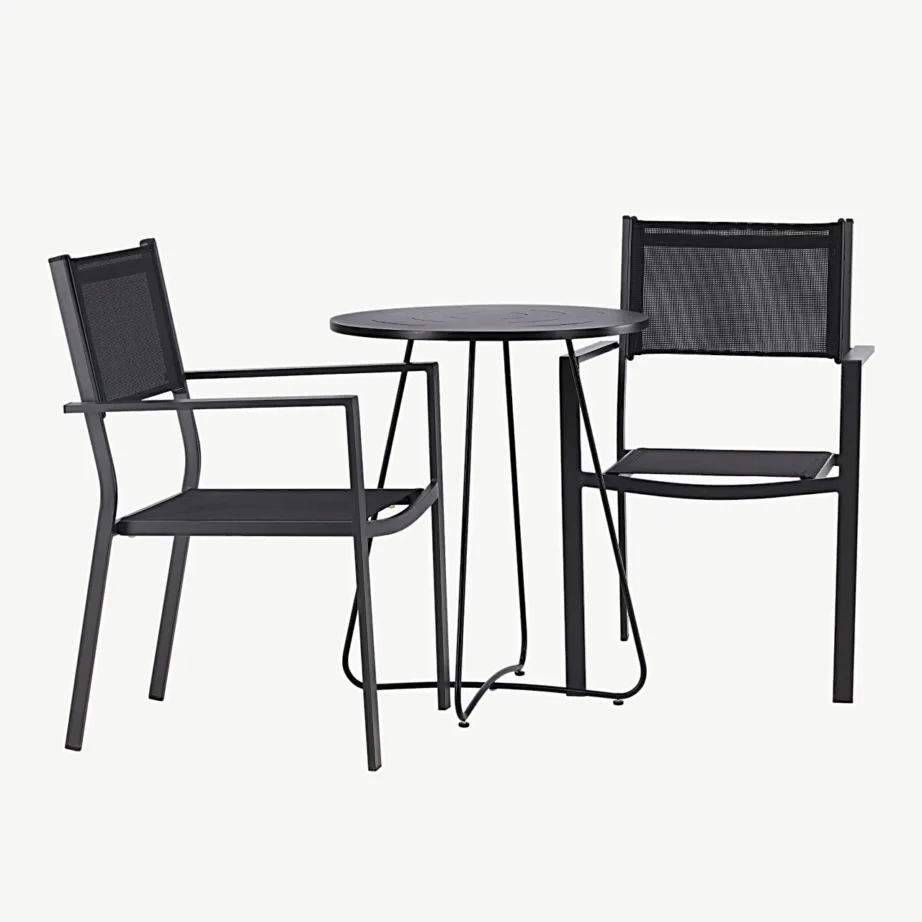 Ümmargune must terasest kohvilaud ja virnastatavad tekstileen-toolid Bacong/Copacabana (ø60 cm), GR23296 – 4