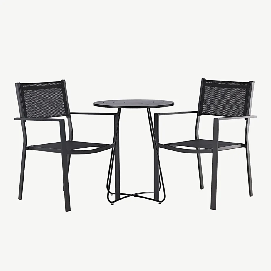 Ümmargune must terasest kohvilaud ja virnastatavad tekstileen-toolid Bacong/Copacabana (ø60 cm), GR23296 – 5