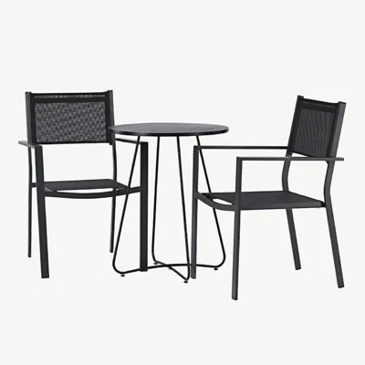 Ümmargune must terasest kohvilaud ja virnastatavad tekstileen-toolid Bacong/Copacabana (ø60 cm) - GR23296